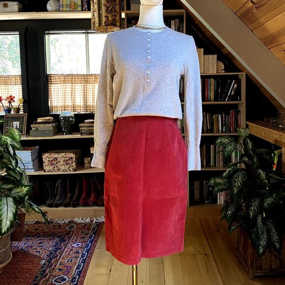 Red Suede Leather Skirt Vintage - Picture 1 of 7